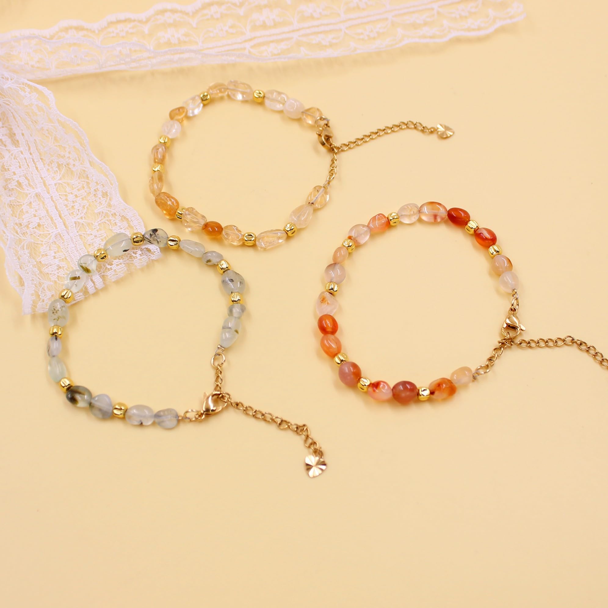 WZGWDC Unregelmäßiges verstellbares Armband aus Natursteinen mit 4 mm -Abstandsperlen – Boho-Stil-Schmuck YA5871
