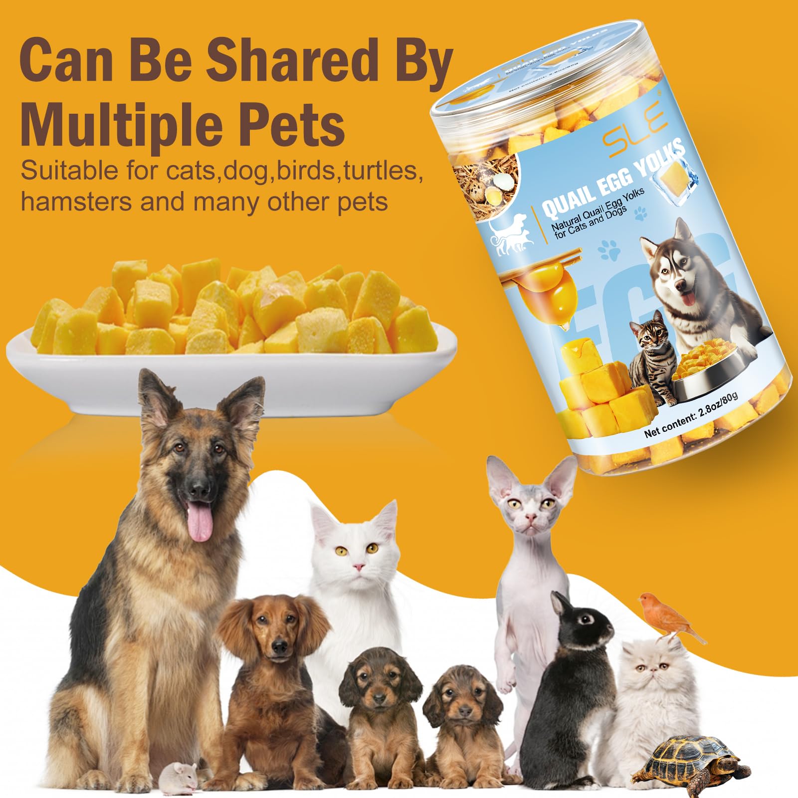 Friandises lyophilisées au Jaune d'œuf de Caille, Nourriture lyophilisée pour Chiens et Chats,Jaune de Naturel, Collations Saines et Savoureuses