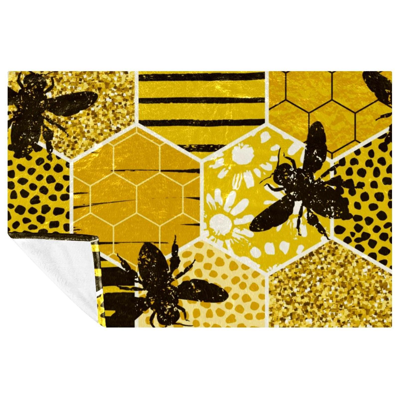 Couverture abeille géométrique 150x100 cm douce et chaude pour lit et canapé