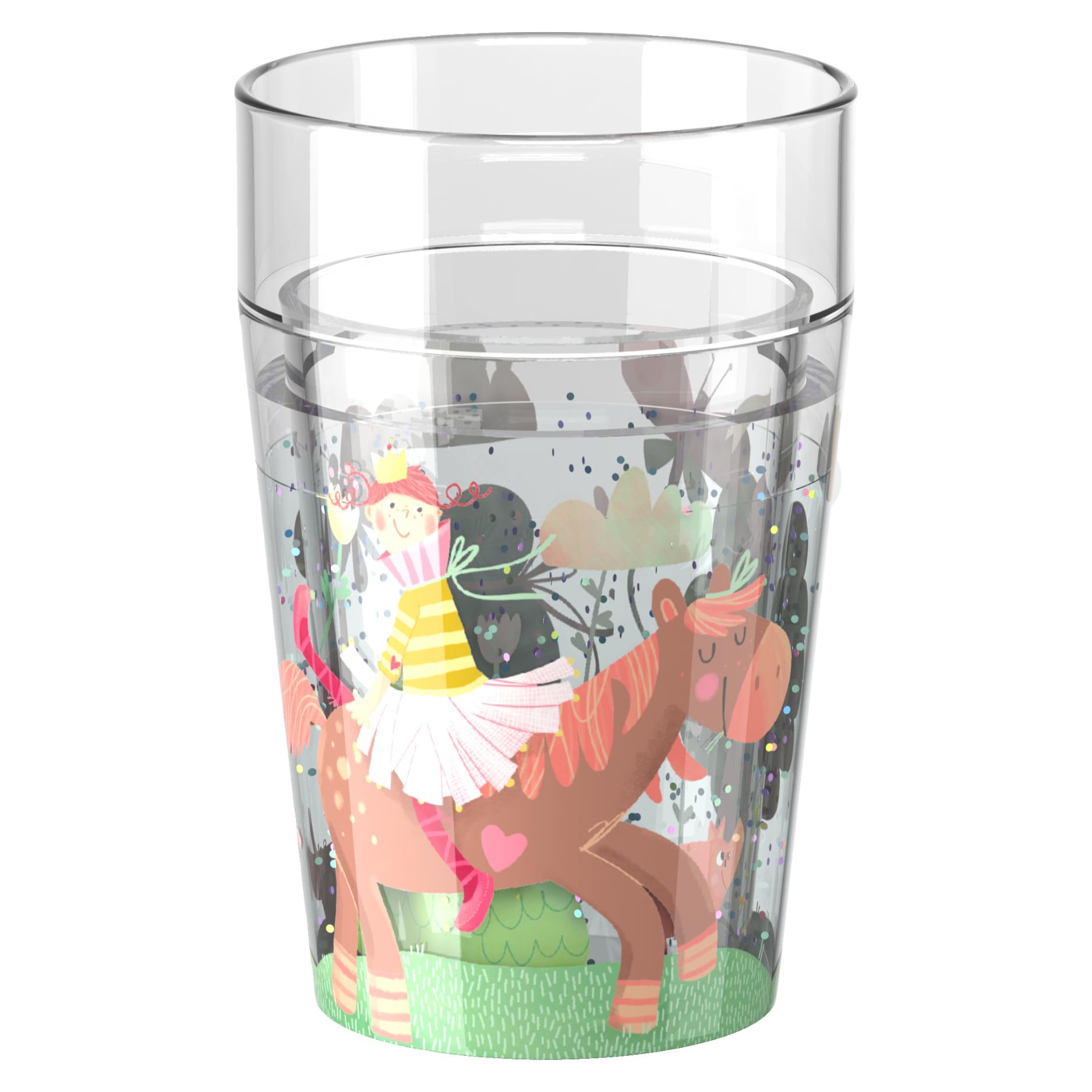 HABA Glitzerbecher Prinzessin auf Pferd – Kinderbecher mit funkelndem Glitzer-Effekt, perfekt für Wasser, Saft & Tee, Praktisch für kleine Hände – 2012447004