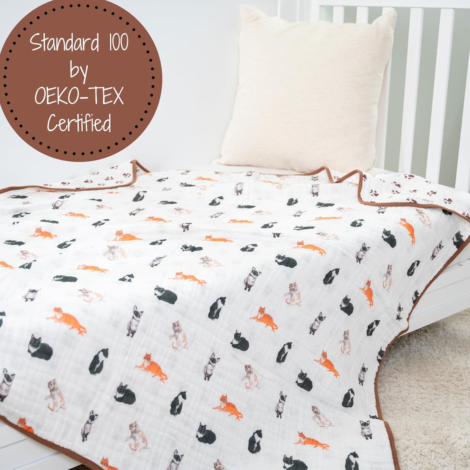 LollyBanks Muslin Baby Blanket 100% Organic Cotton, Muslin Quilt Lightweight, 6 Layers Baby Blankets 47"x 47", Toddler Blanket for Boy and Girl, Nursery Receiving Blankets (Cats Print) - Image 5