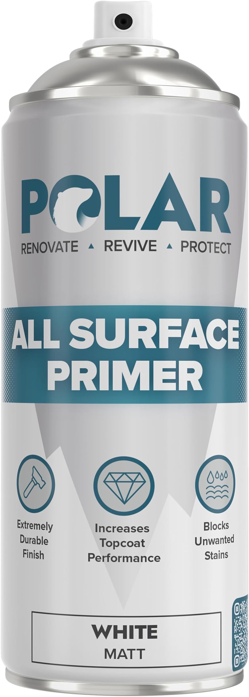 Polar All Surface Primer Spray Paint - 400ml, Matt White - Quick Drying Undercoat - Easy Spray Primer with Strong Adhesion - For Interior & Exterior Surfaces
