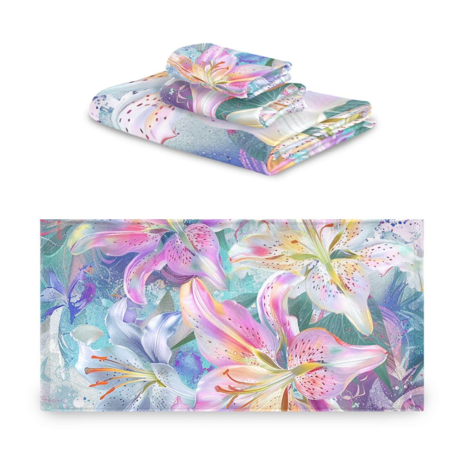 Boho kwiat kwiatowy retro jasne tajemnicze czyszczenie ręczniki do twarzy zestaw 3 sztuk, 1 ręcznik kąpielowy 1 ręcznik do rąk 1 ściereczka do jogi łazienki kuchni