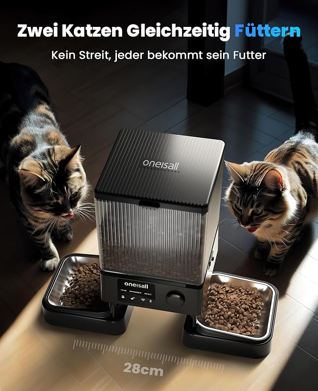 oneisall 5L Automata Macskaeledel Adagoló WiFi Applikációval, 2 Rozsdamentes Tál