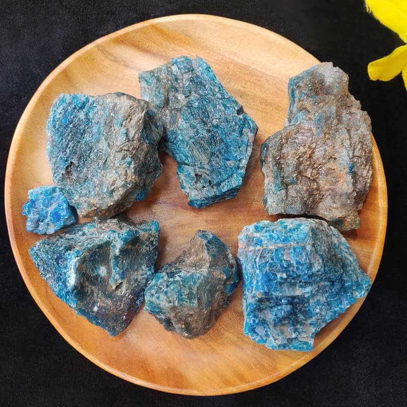 Image of Blue Apatite Raw Stone 500g Natural Healing Crystal for Motivation, Mental Clarity & Communication | 3-4 Pcs of Decorative Stones for Home Decor, Living Room, Office & Vastu Showpiece