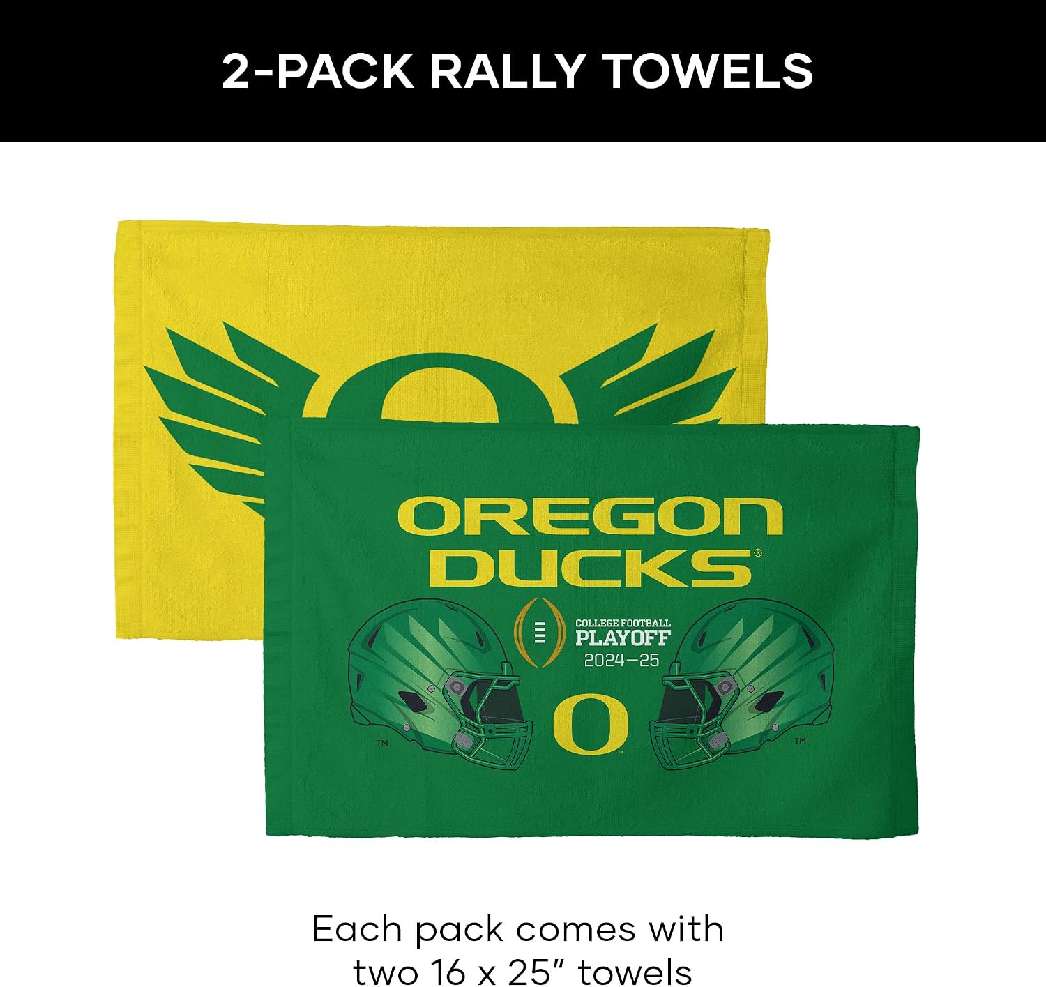 Northwest 2024 NCAA College Football Playoff Oregon Ducks Fan Towel 2 Pack, Lightweight Game Day Set, Stadium Sideline Gym Travel Accessory, 16 x 25 Inch
