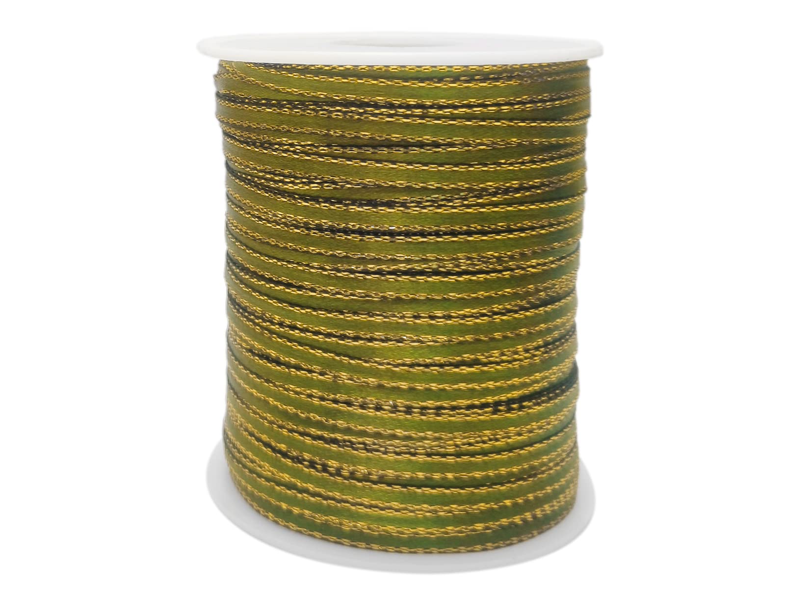 JESEP YONG 1/8" Gold Edge Olive Green Solid Satin Ribbon Boutique Gift Wrapping Package Ribbon, DIY Crafts, Balloons, Florists, Showers Ribbon Assorted Colors Ribbon (GR67 Olive Green)
