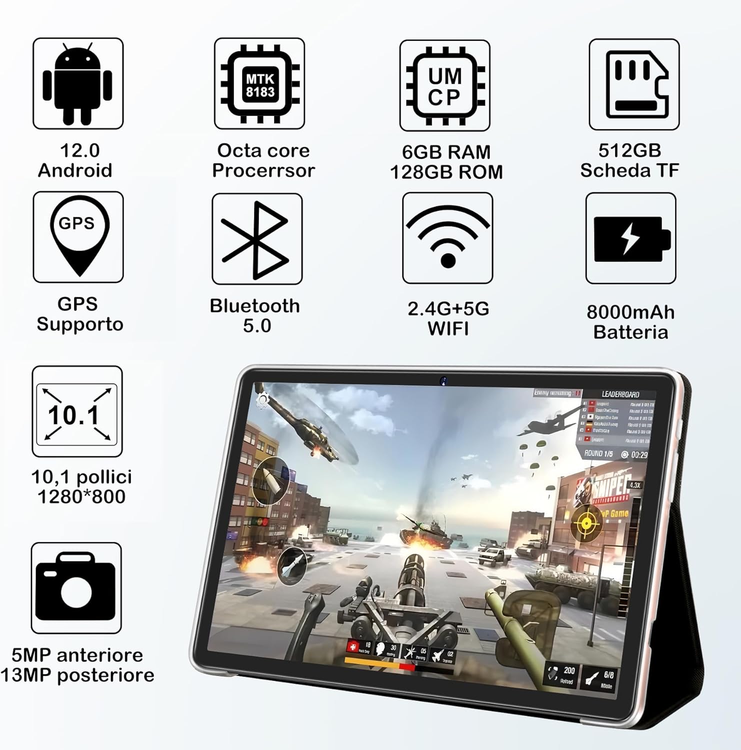 WOZIFAN 10.1 Tablet Android 12 UMCP (6GB DDR4X 128GB ROM 2 in 1) Ultra-liscio Processore MTK8183 8-Core 2.0Ghz Dual WiFi GPS con Custodia Tastiera Mouse per Gioco Lavoro Studio Intrattenimento-Oro WOZIFAN 10.1 Tablet Android 12 UMCP (6GB DDR4X 128GB ROM 2 in 1) Ultra-liscio Processore MTK8183 8-Core 2.0Ghz Dual WiFi GPS con Custodia Tastiera Mouse per Gioco Lavoro Studio Intrattenimento-Oro