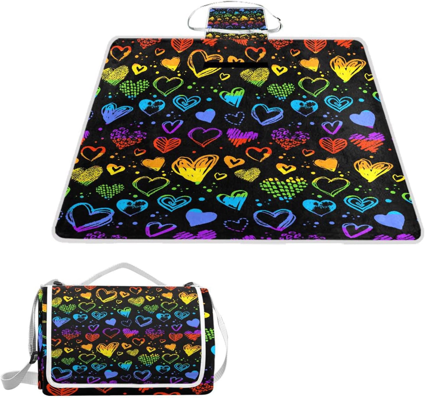 レジャーシート レジャーマット 厚手 アルミ 折り畳み 防水 コンパクト 大判 ハート ブラック 黒色 花見 キャンプ 軽量 ピクニ