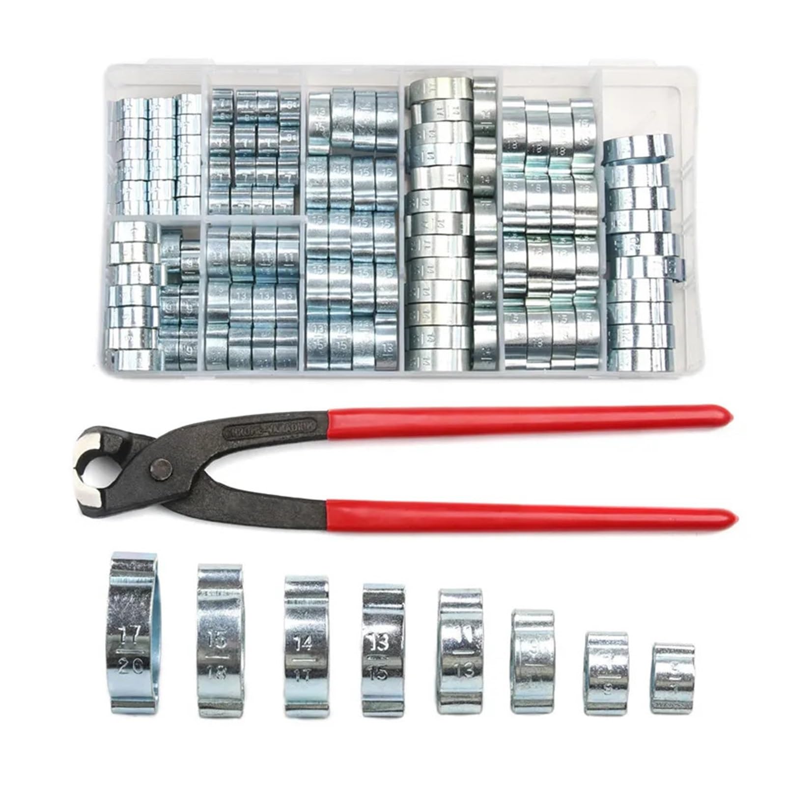 Abrazaderas de doble oreja 150 Uds. Abrazadera de manguera de 5-20mm, abrazaderas de tubo de agua y combustible con accionamiento helicoidal de doble oreja, Clips o 1 alicate(1x1 Plier)