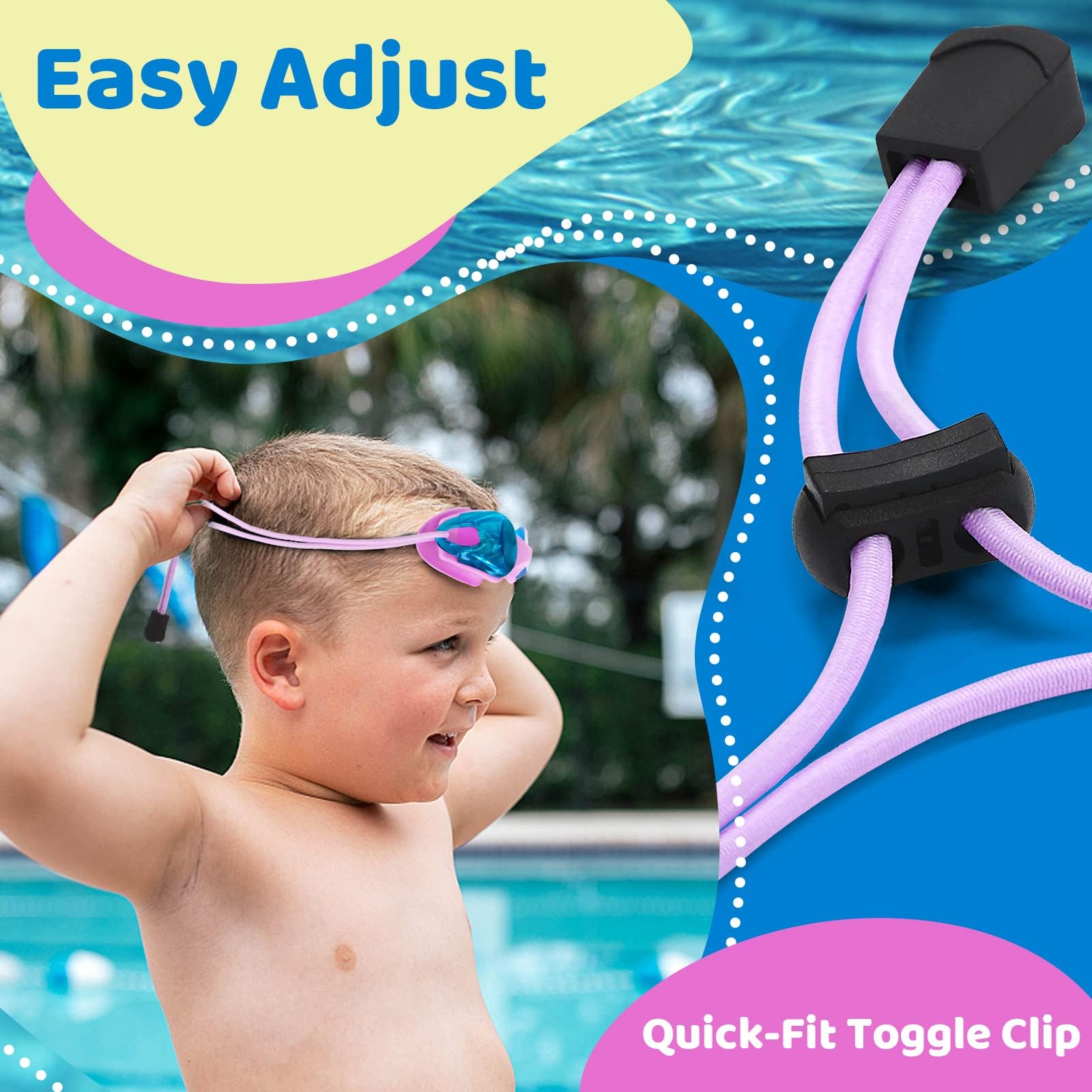 Vvinca Lunettes de natation pour enfants avec sangle élastique sans fuite, anti-buée, avec réglage rapide pour enfants de 3 à 14 ans