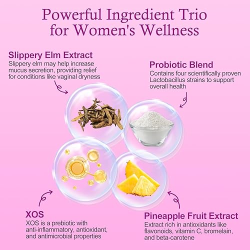 Miniatura 5 de Gomitas probióticas de olmo resbaladizo para mujer, gomitas probióticas femeninas jugosas para mujeres, sabor a piña, apoya el equilibrio de pH,