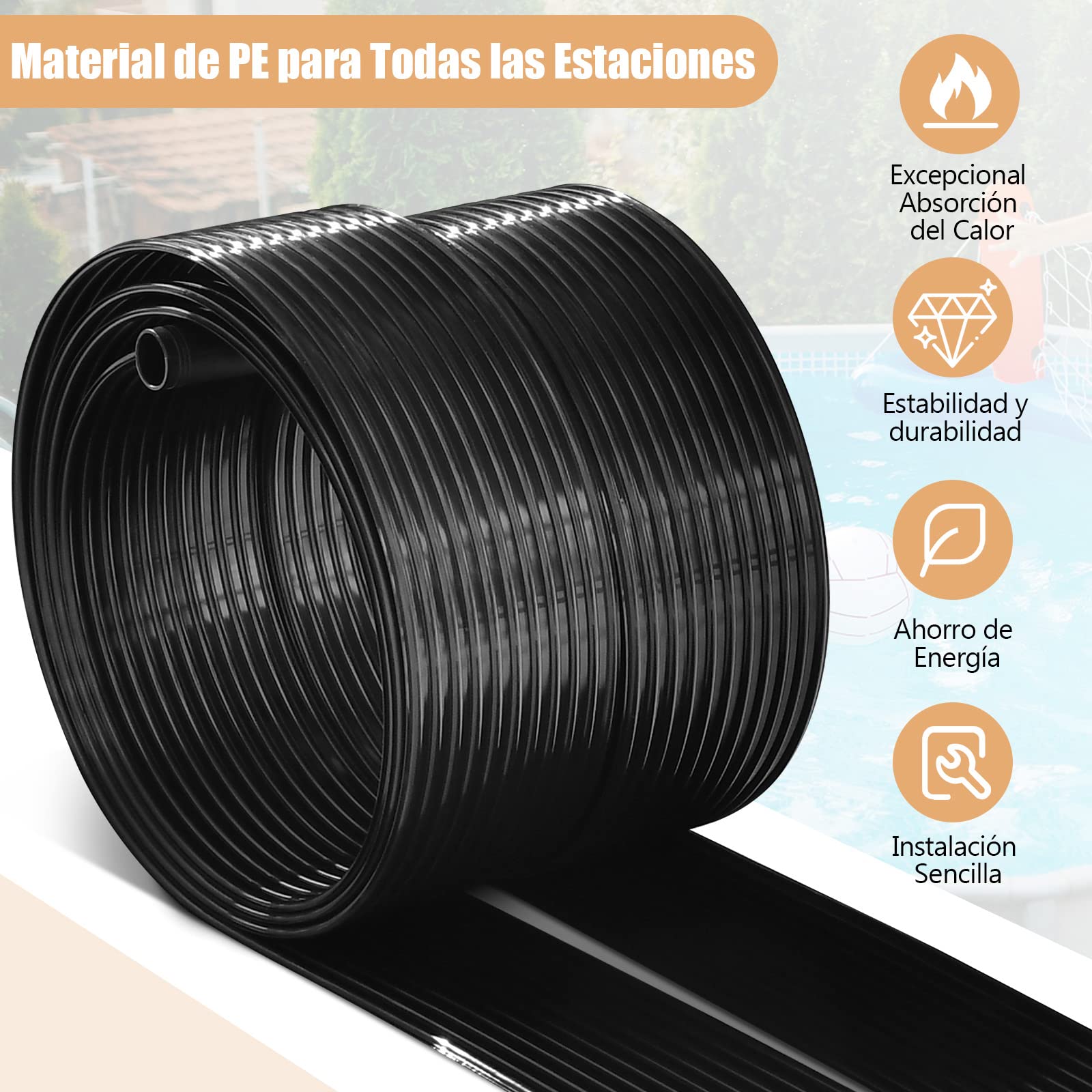 COSTWAY Calentador Solar de Piscina, 300/500/600 x 75 cm, 2 Panel Solar, Calefacción Solar para Piscinas elevadas y enterradas de 12000/21500 /25800L (300 x 75 cm)