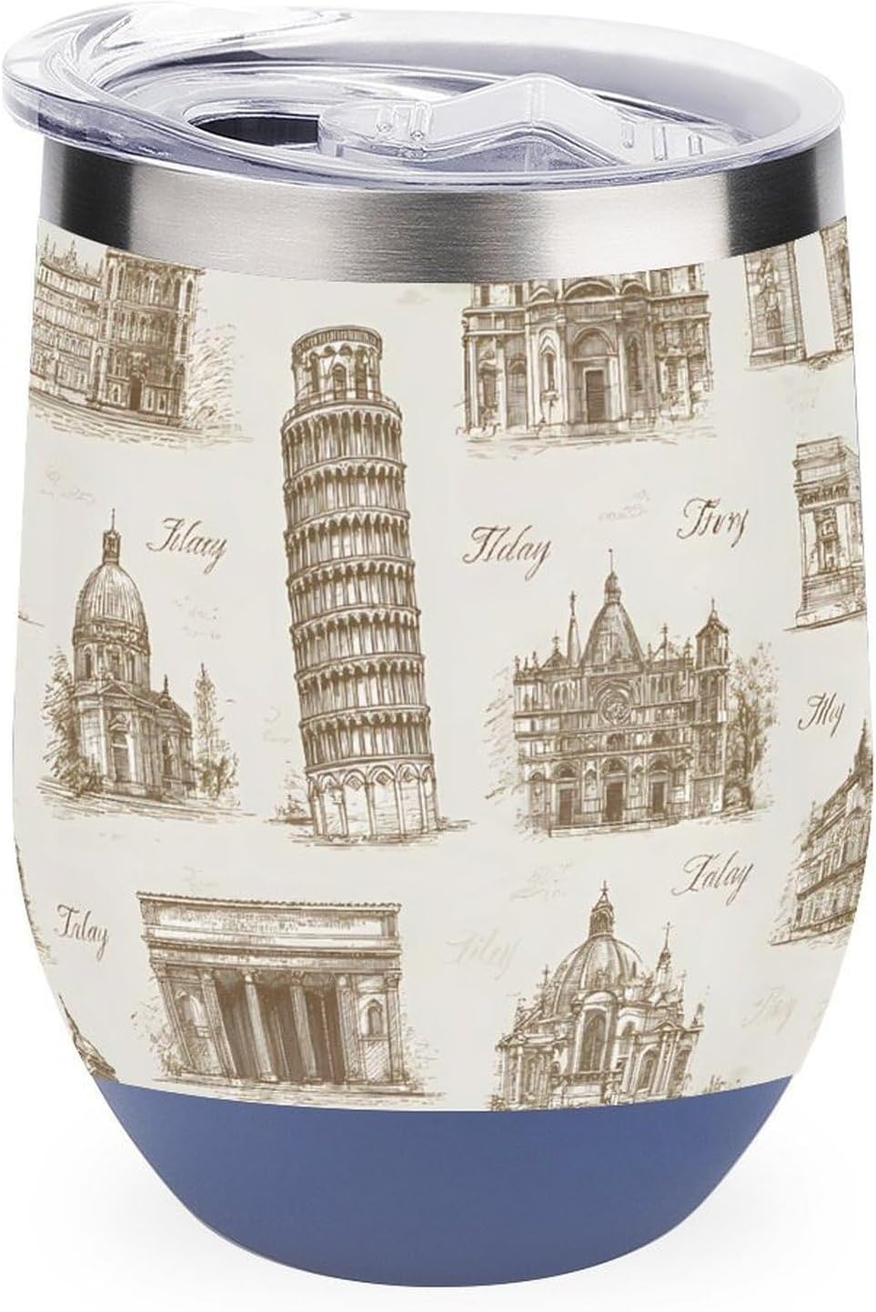 Italy Italian Landmarks Vintage Insulated Drinking Cup Stainless Steel Coffee Mug Wine Tumbler with Lid 12OZ