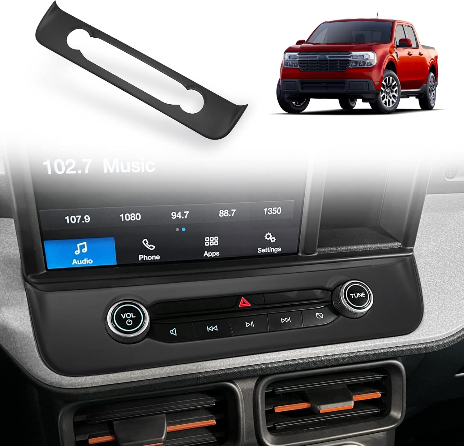 Muslogy Compatible with Ford Maverick Trim Piece Around Radio Controls Center Console Radio Multimedia Control Volume Knob Trim Cover 2022 2023 2024 Accessories (Matt Black)