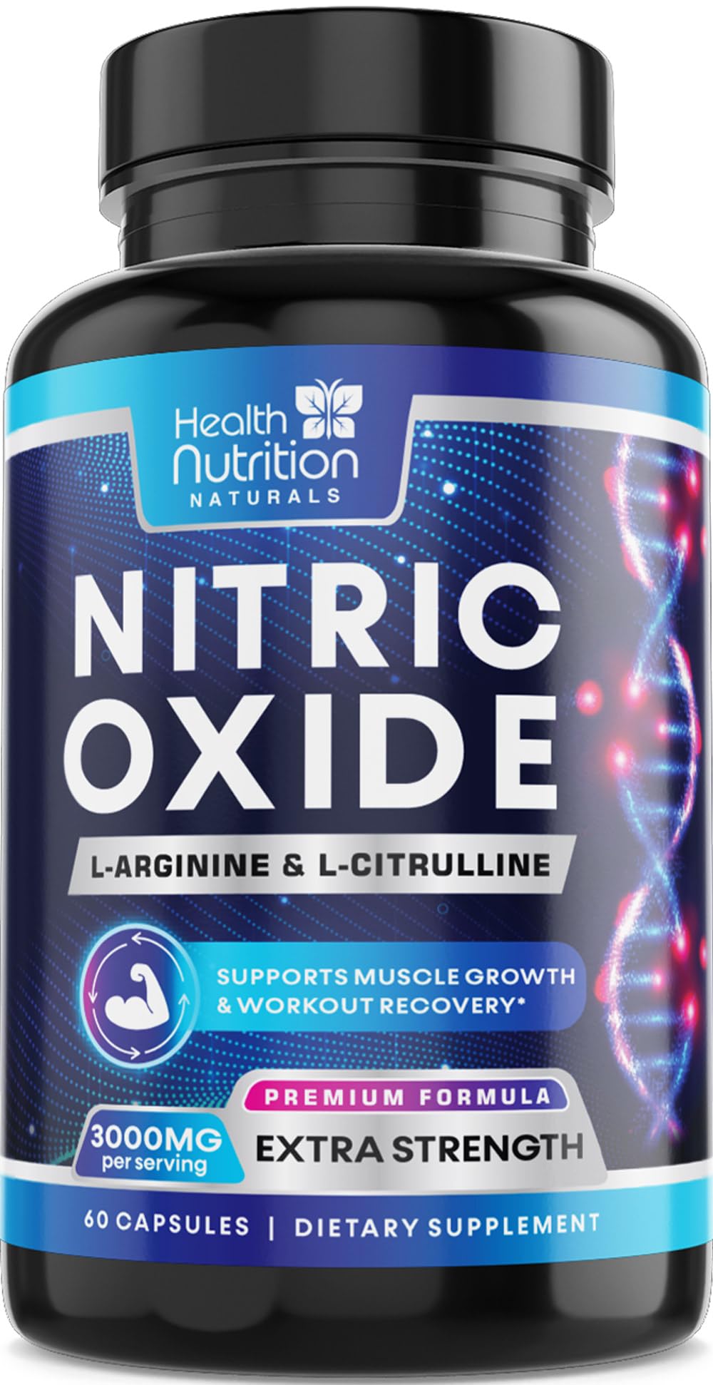 Extra Strength Nitric Oxide Booster 3000mg - 3X L-Araginine AKG & HCI + L-Citrulline Malate - Best Muscle Supporting Nitric Supplement - Natural Energy, Heart Health Support Bottled USA - 60 Capsules