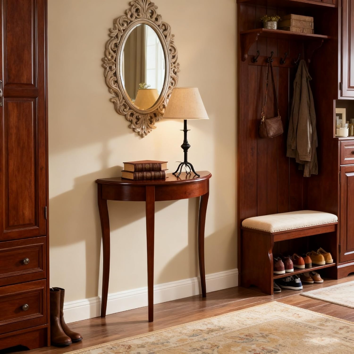 Small Narrow Entryway Table Half Moon,Modern Console Table,Wood Entry Tables,Half Circle Side Tables,Easy Assembly,for Entry Way,Living Room,Hallway,Farmhouse(White)