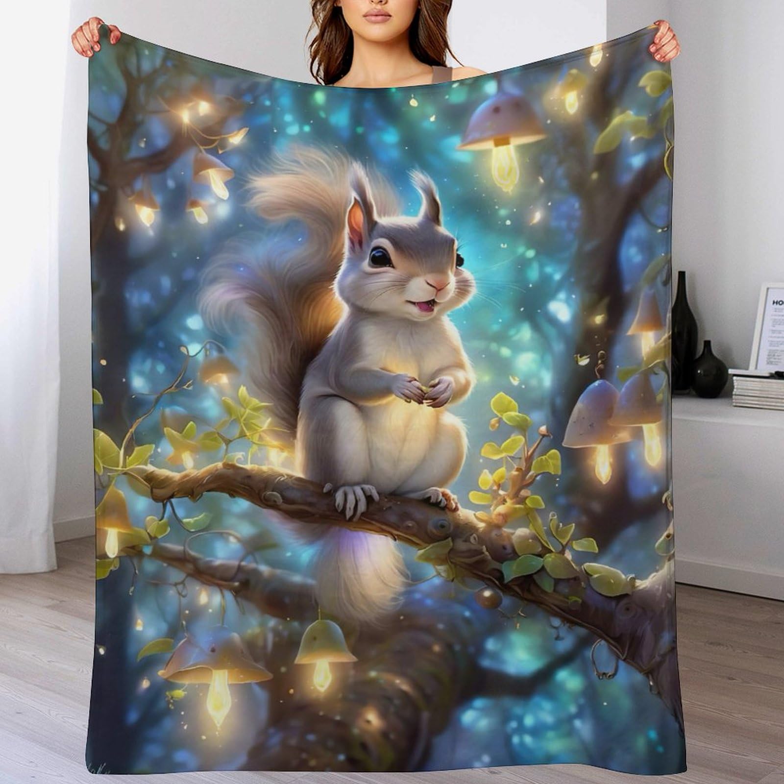 Couverture polaire écureuil en flanelle 140x180 cm pour lit et canapé
