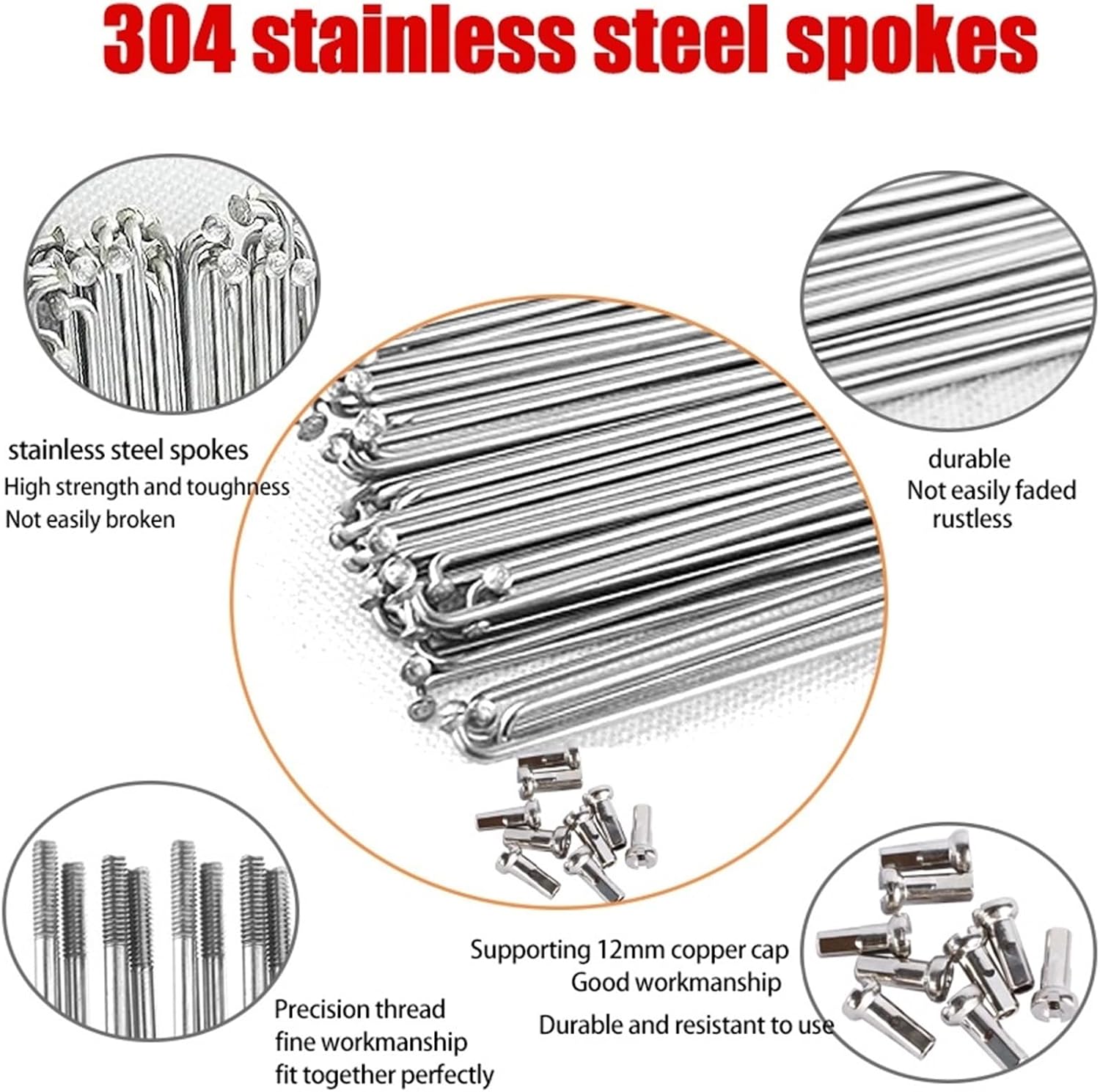 Bicycle Spokes 14G 2mm Stainless Steel 141-300mm High Strength 36Pcs For MTB Road Bike Bicycle Replacement Parts(268mm 36pcs)
