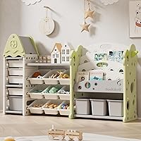 Vista 1 de Pipleo Kids Toy Storage Organizer with 17 Removable Bins, 4-Tier Bookshelf for Kids, Multi-Purpose Castle-Shaped Toy Organizer for Playroom