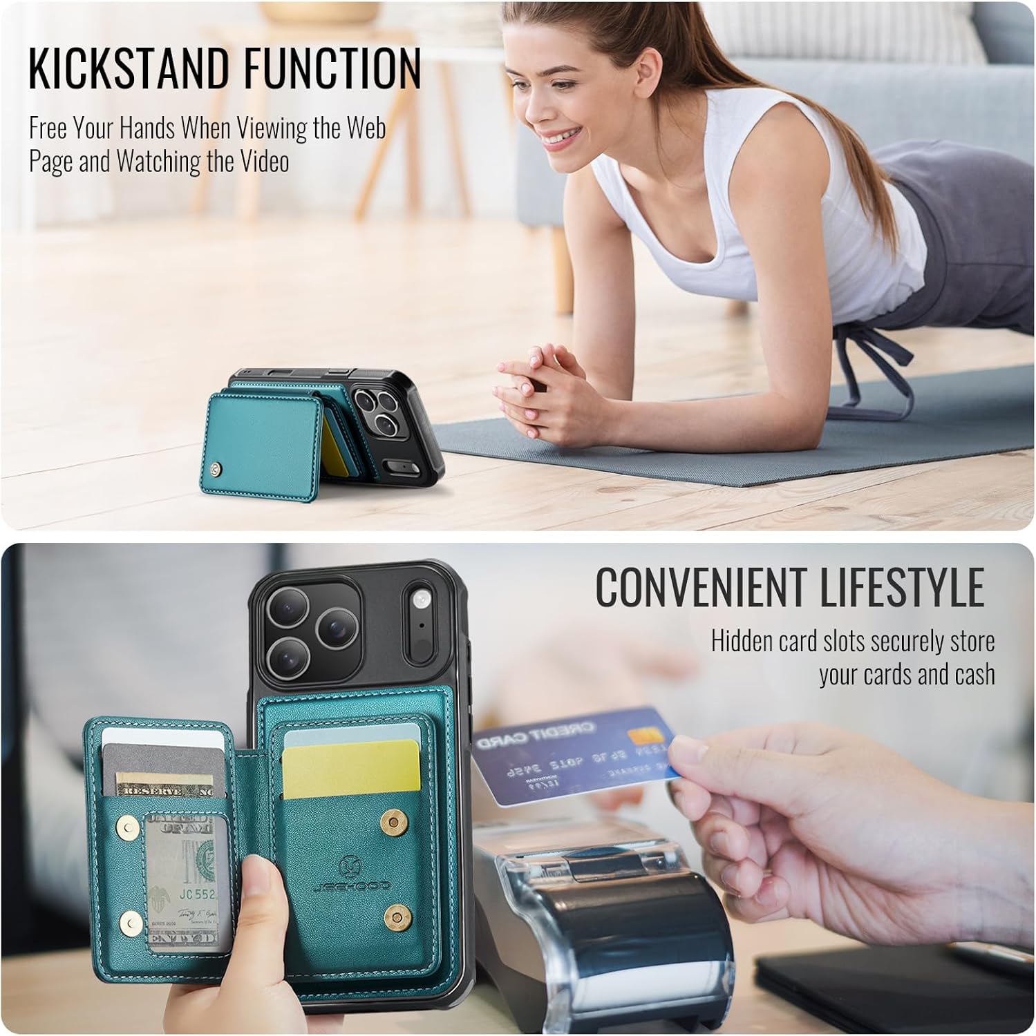 Wallet Case for iPhone 17 Pro Max Compatible with MagSafe for Men Women, 2 in 1 Detachable Magnetic Phone Case with Card Holder Kickstand RFID Blocking for iPhone 17 Pro Max, Teal - Image 6