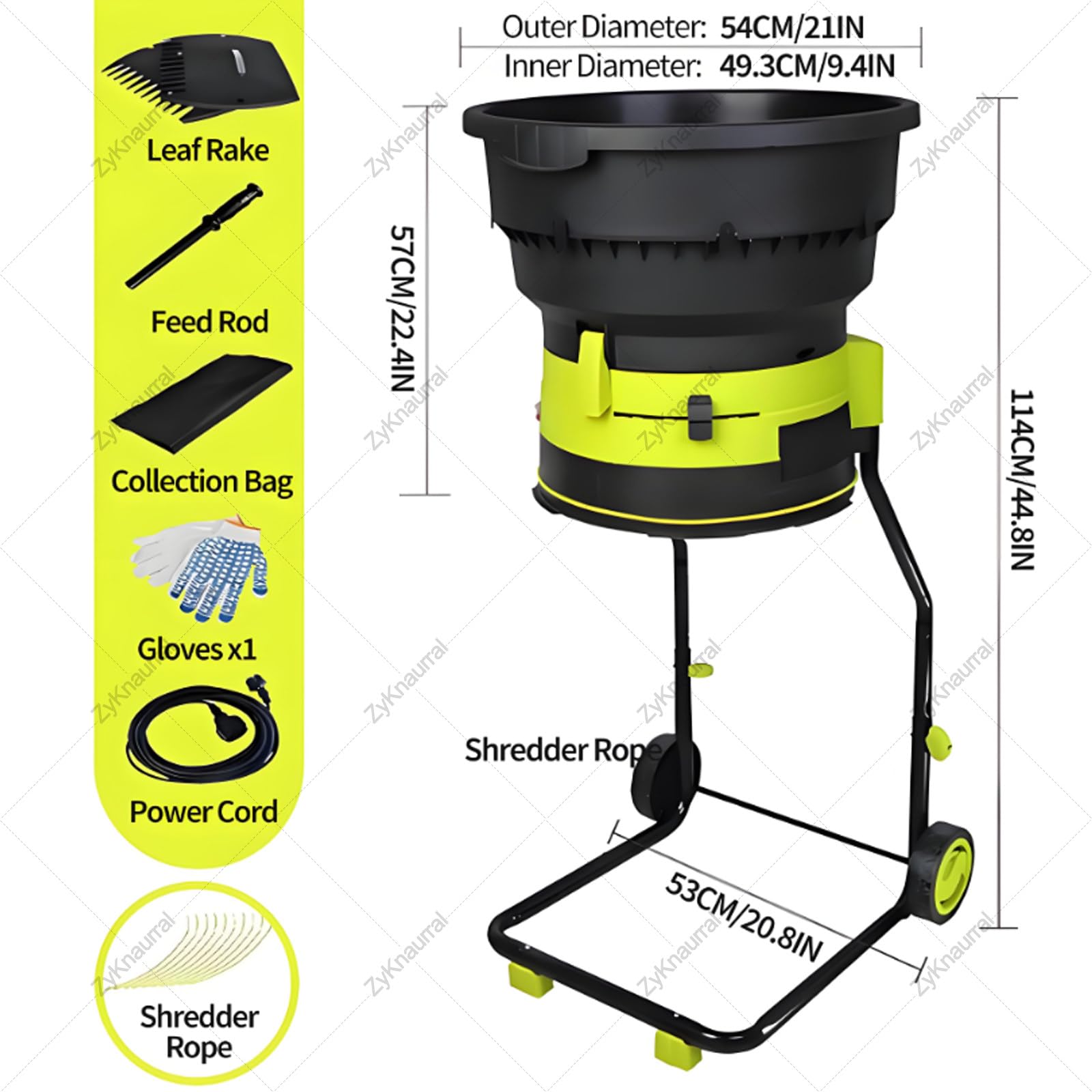 Trituradora de jardín eléctrica de 2500 W, trituradora de hojas de hasta 45 mm, velocidad de 8000 rpm, colector de hojas, para desechos de jardín, hojas y ramas, cable de alimentación de 60