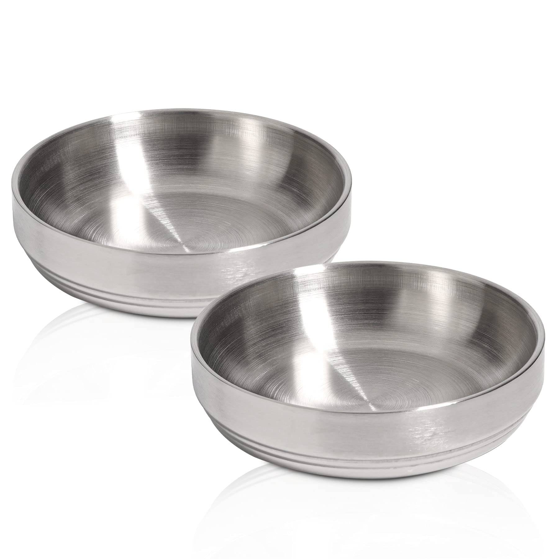 SYOSI 2 Pcs Food Grade 304 Stainless Steel Cat Bowls, Shallow and Wide Metal Cat Food and Water Feeder Set, Durable Pet Feeding Dishes for Cat, Kitten, Puppy, Whisker Stress Free, Dishwasher Safe