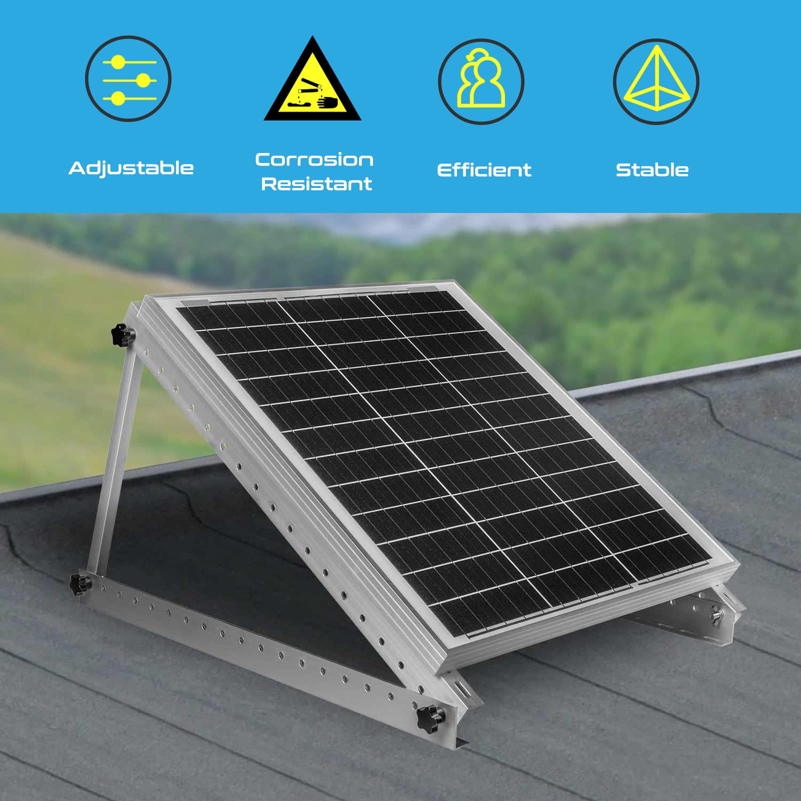 Kit di staffe di montaggio regolabili per pannello solare inclinabile – Sistema di supporto in lega di alluminio per pannelli da 250 ~ 300 W, ideale per tetto/barca/superfici piane, 2 paia