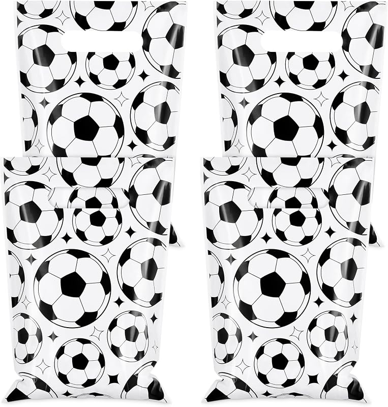 Hxezoc 50 Pieces Soccer Goodie Bags Plastic Soccer Bags Practical Gift Bags Sport Party Favors for Soccer Theme Birthday Party Decoration Supplies