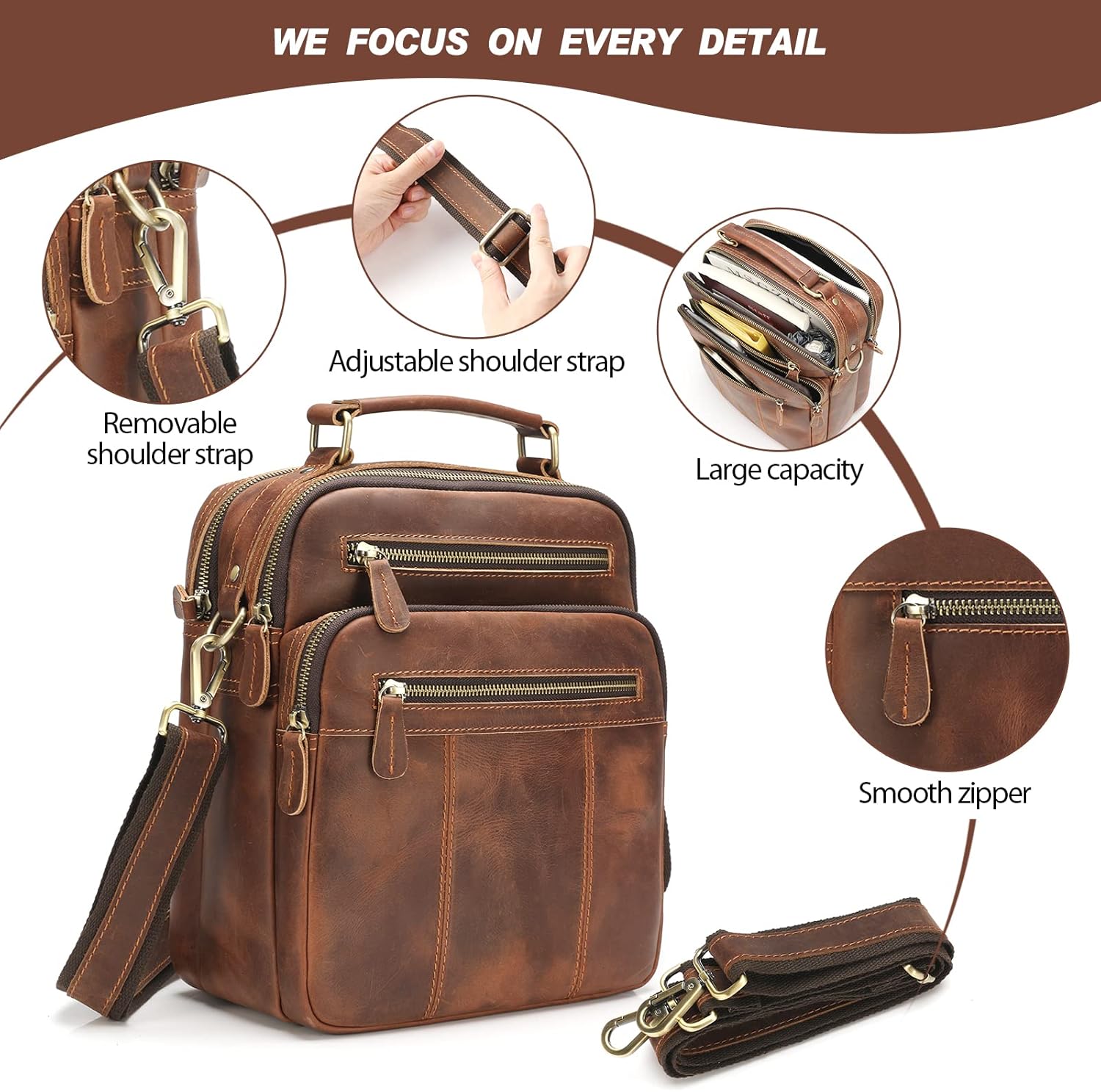 Jack&Chris Leather Messenger Bag for Men, Man Purse Crossbody Bags for Work Business