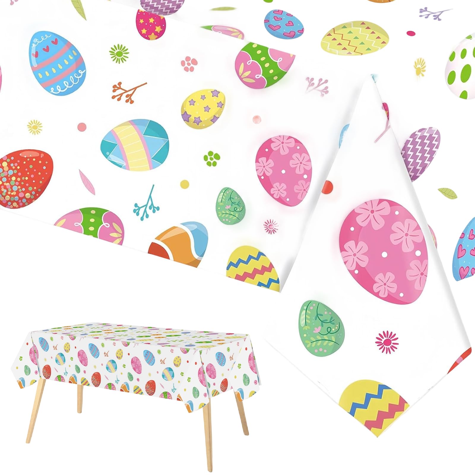 OBSEWAU Easter Table Cloth, 137 x 274cm Plastic Easter Tablecloth Waterproof, Easters Party Tablecloth, Party Plastic Easters Egg Tablecloths for Kids Adult Table Decorations