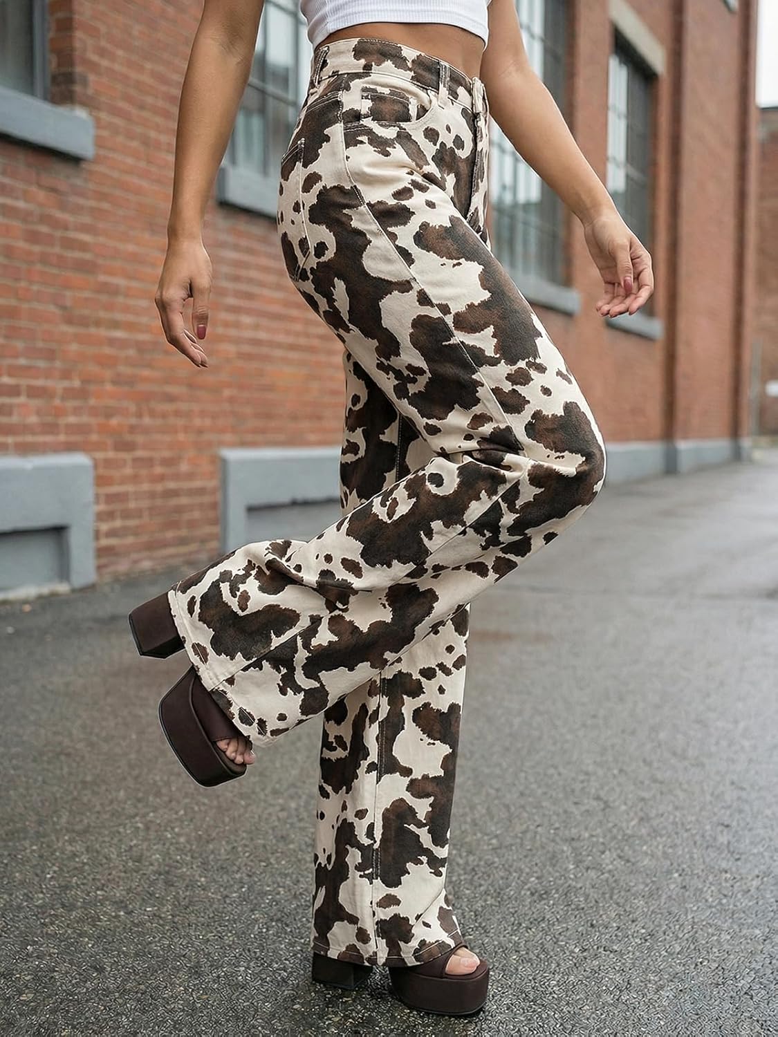 Cicy Bell Womens Wide Leg Jeans High Waisted Leopard Baggy Stretchy Denim Pants with Pockets - Image 4