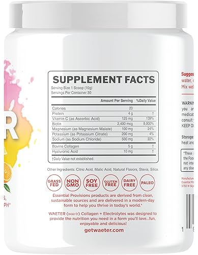 Miniatura 2 de WAETER  Polvo de hidratación de colágeno y electrolitos  Sin azúcar  Sin OMG  Sin gluten  Paleo  Sin soja  Sin lácteos  Alimentado con pasto y
