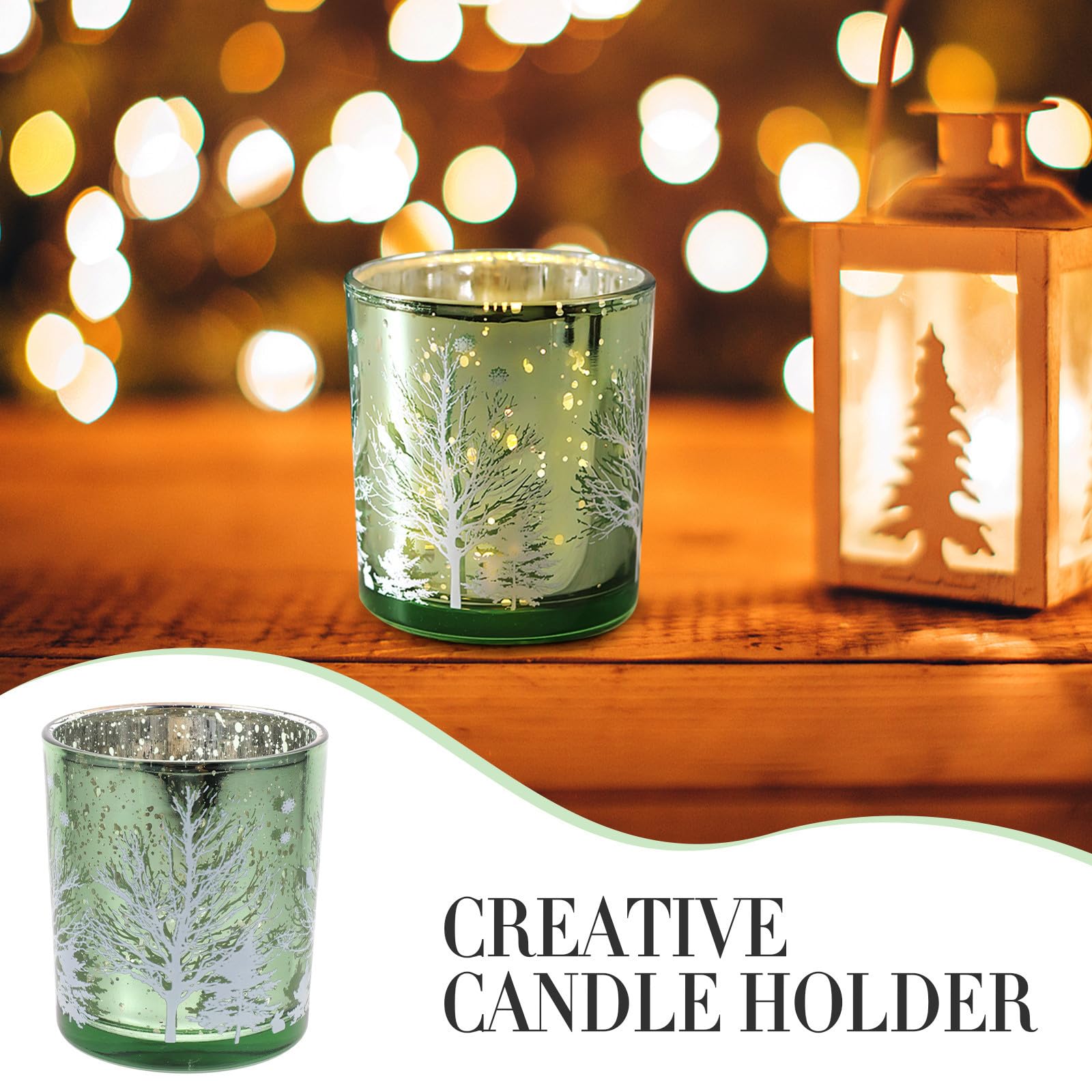 TOYANDONA 6 Piezas Portavelas de Cristal Navideño Árbol de Navidad Verde