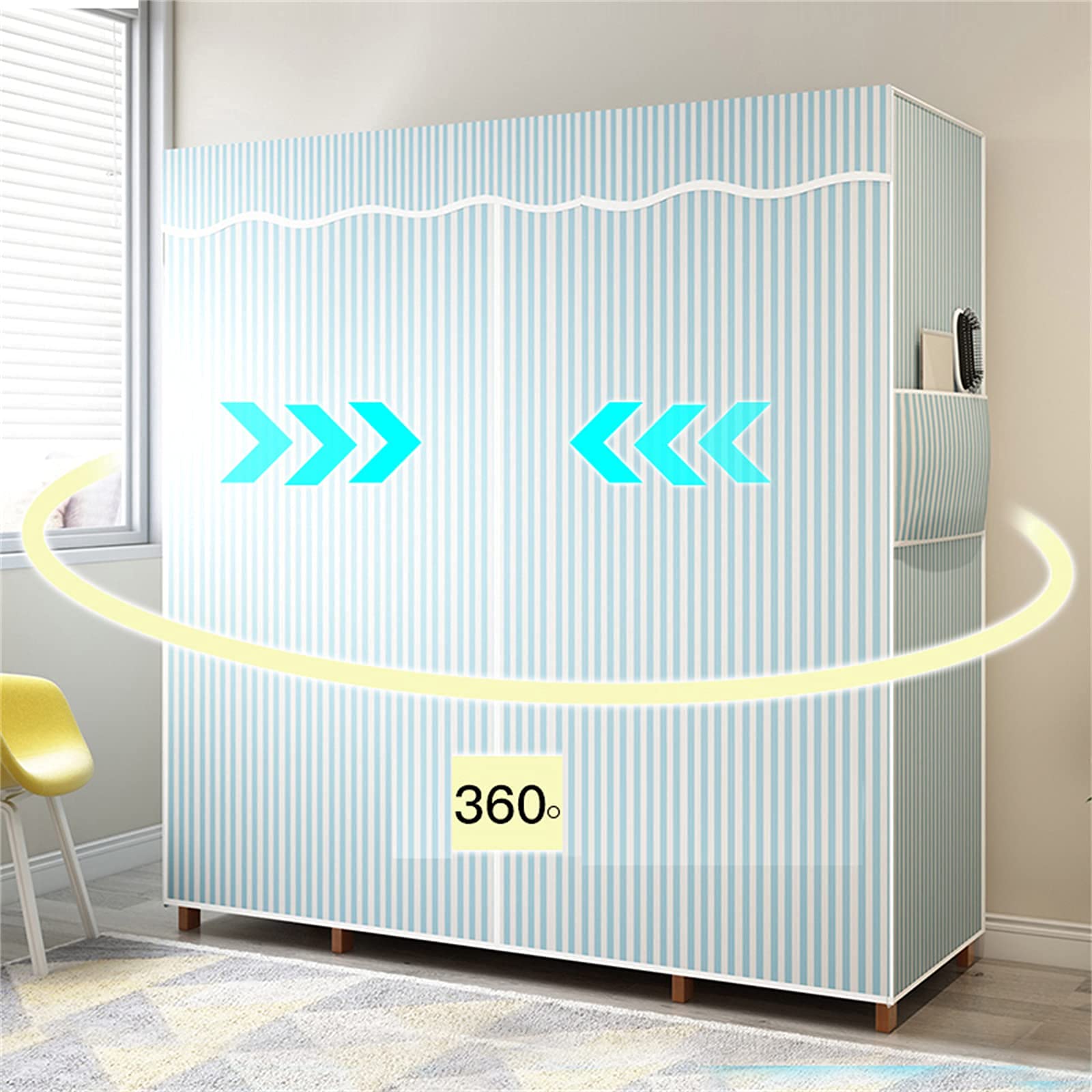 Penderie Portable Armoire en Tissu Armoires de Chambre à Coucher en Tissu,Assemblage en Bois Massif Organisateur de Stockage de Garde-Robe Suspendu Ouvert Séparateurs de Garde-Robe pour Vête