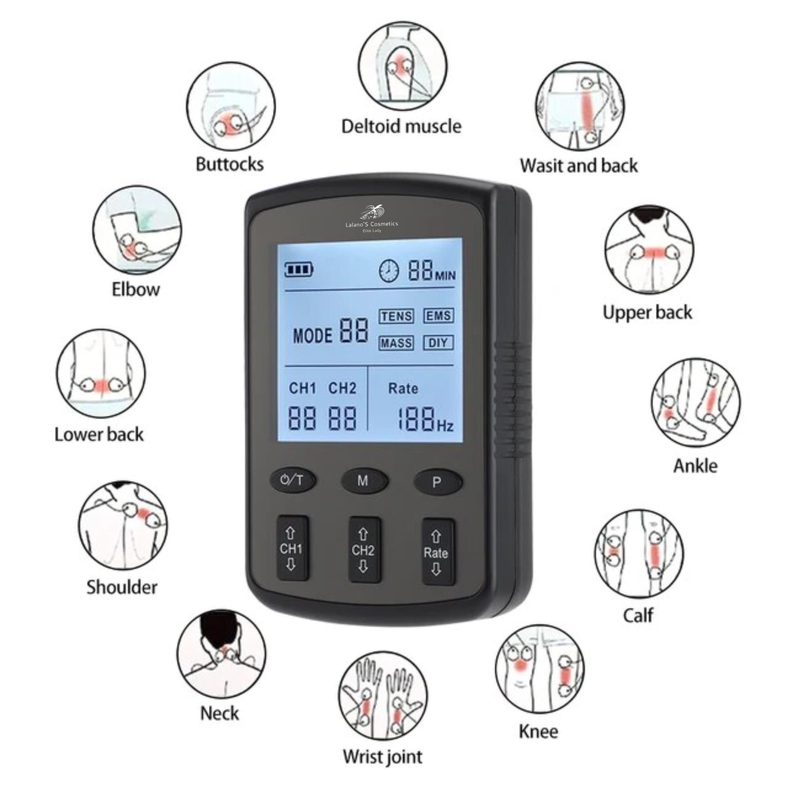 Lalano`S Cosmetics urządzenie TENS-EMS Strong Physio Tens &EMS, (urządzenie do leczenia kosmetyków, urządzenie do leczenia bólu, prąd drażniący), trener żył, przeciwbólowy, do leczenia bólu