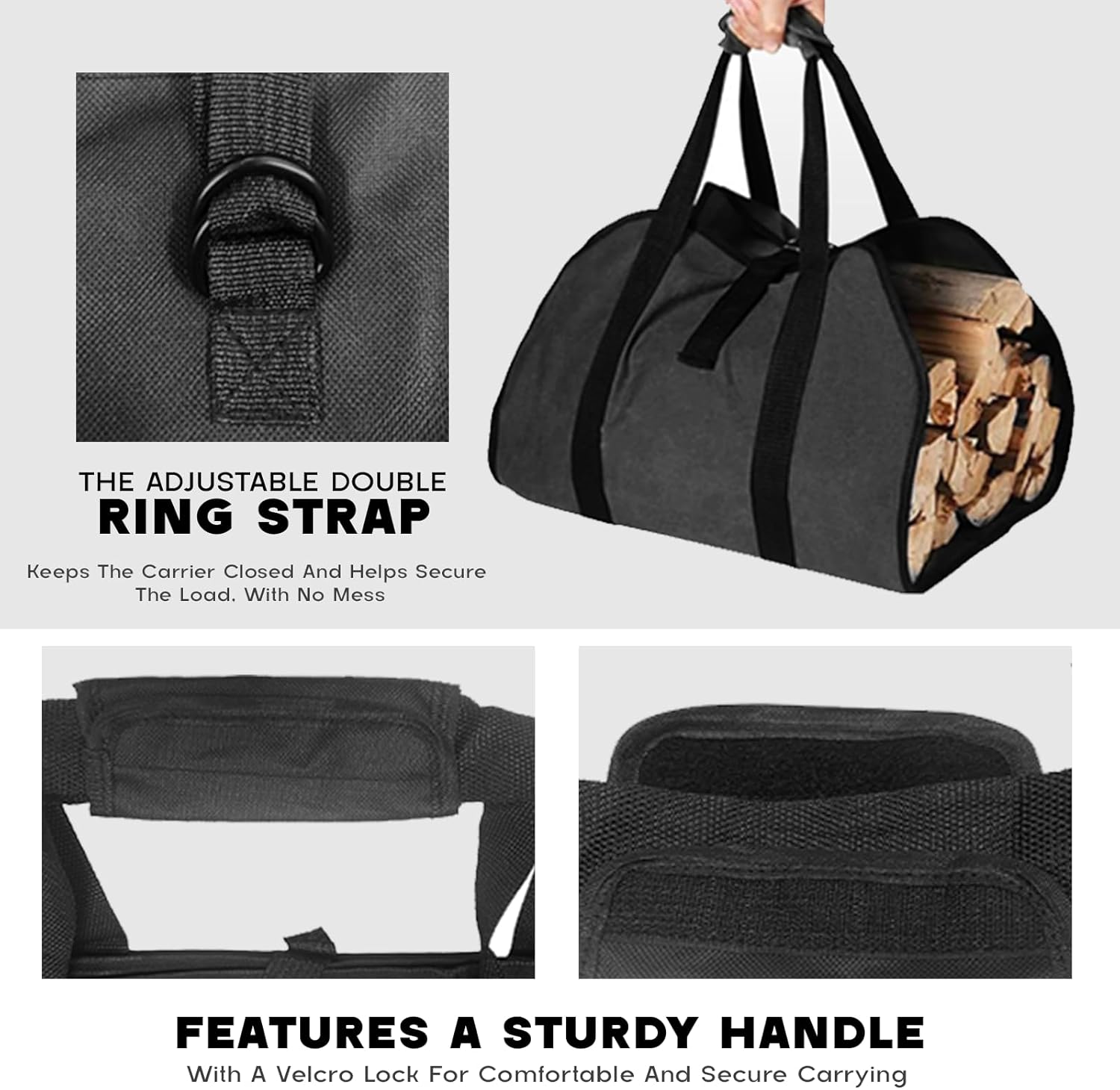 Canvas Firewood Carrier Handling Woods Bag Log Carrier For Firewood Holder Portable Wood Carrying Sling Log Tote Collection Bag For Camping, Stove, Fireplace