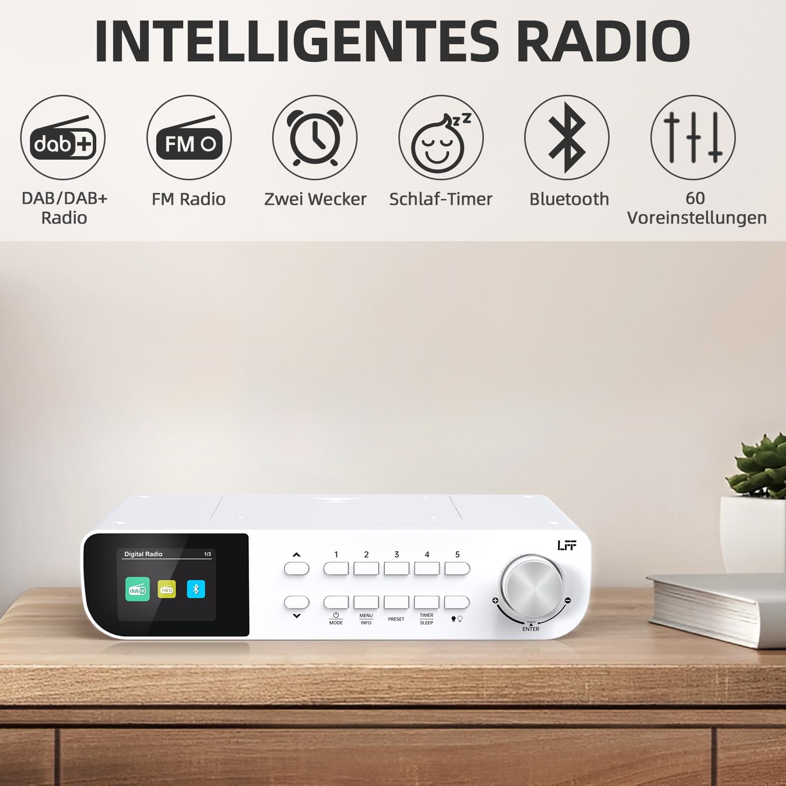 DAB Radio, LFF Küchenradio, DAB Digitalradio, DAB+ Radios Unterbau, Tragbares Küchen Radios Kabelgebunden, Radio mit Farbdisplay Bluetooth
