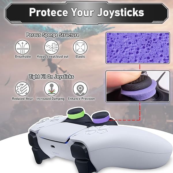 TEUVO Thumbstick per PS5 Copri Analogici, 2 Gommini Joystick per PS5 & 3 Precision Rings Assistance Shock Absorbers Tappi Analogico PS4 Controllore Accessori Controllo e Ridurre Pollice La Stanchezza - 5
