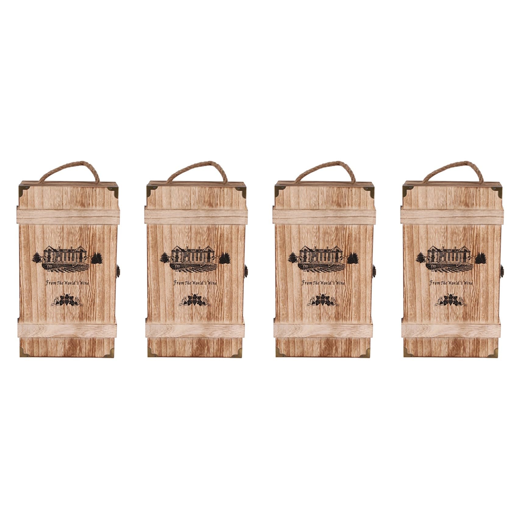 Vjsujehgy 4X Vintage Wood 2 Red Wine Bottle Box Carrier Crate Case Storage Carrying Display Holder Birthday Party