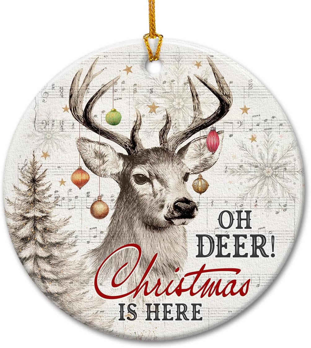 Deer Ornaments for Christmas Tree 2025 – Deer Gifts for Men, Women, Woodland Animal Christmas Ornaments, Hunting for Lovers, Family, Friends - Ceramic Hanging Decorations