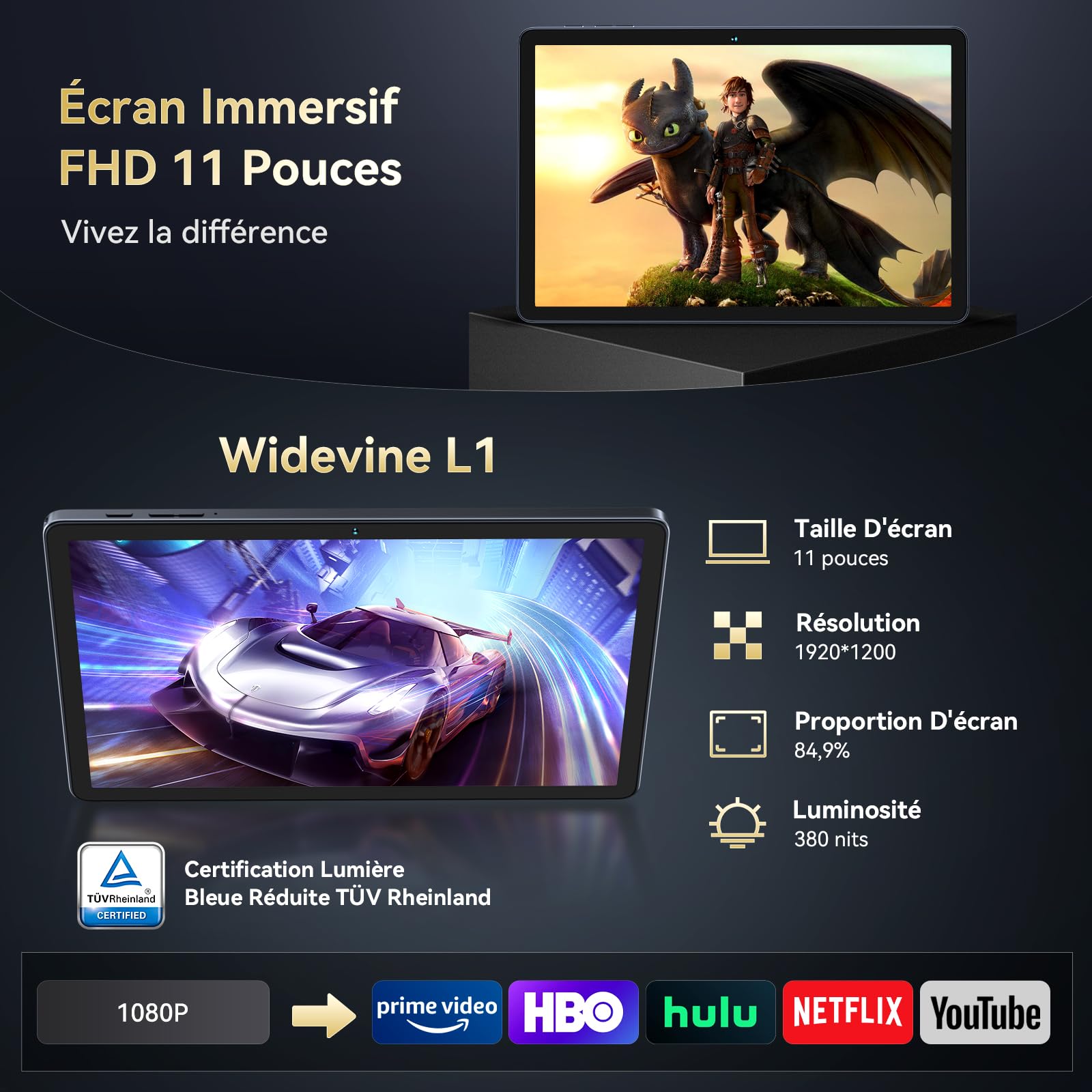 BESTTAB Android 16 Tablette avec Carte SIM 11" FHD, 24Go RAM+256Go ROM,