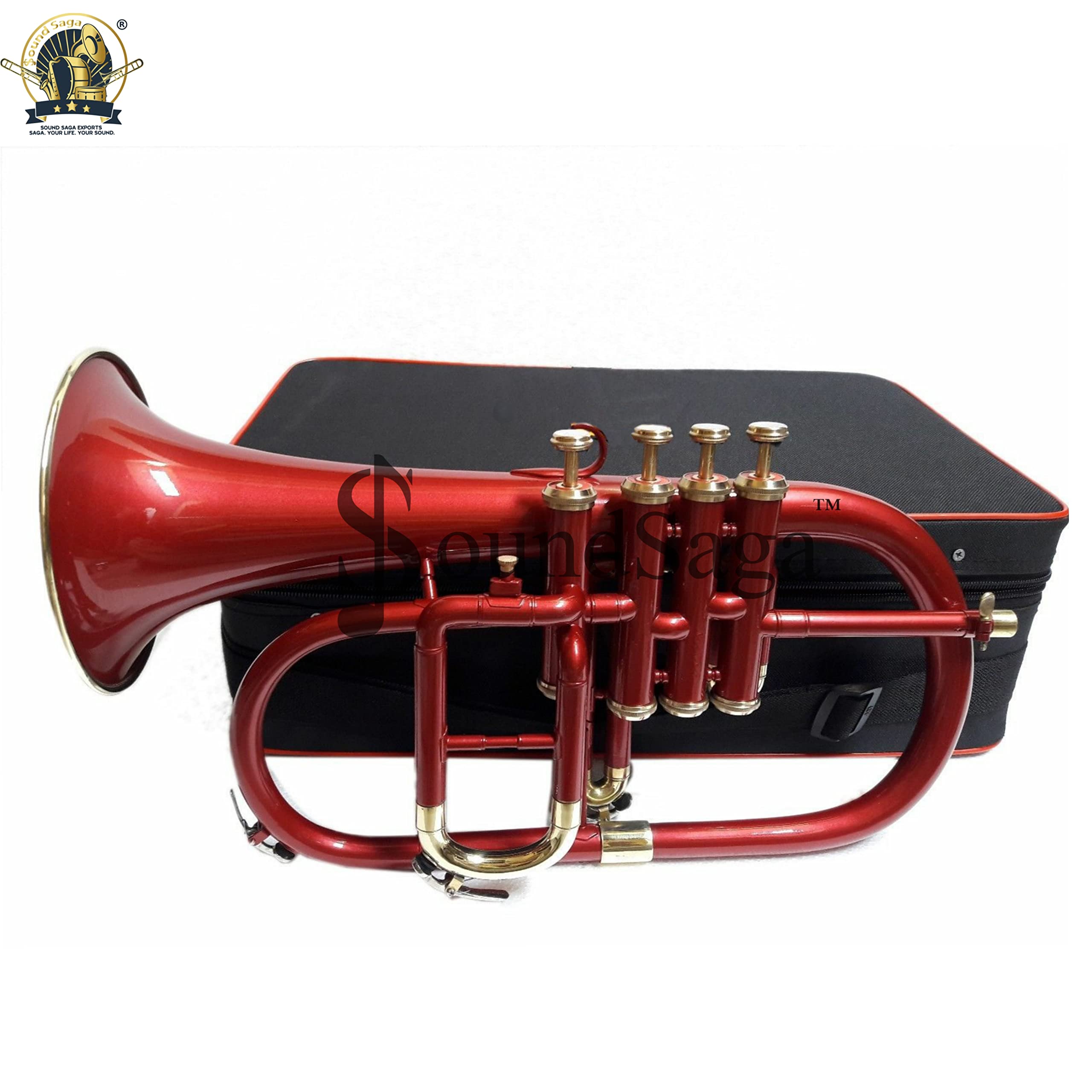 Flugel Horn 4-zaworowy skok BB najwyższej jakości mosiądz, w tym ustnik i futerał (czerwone złoto)