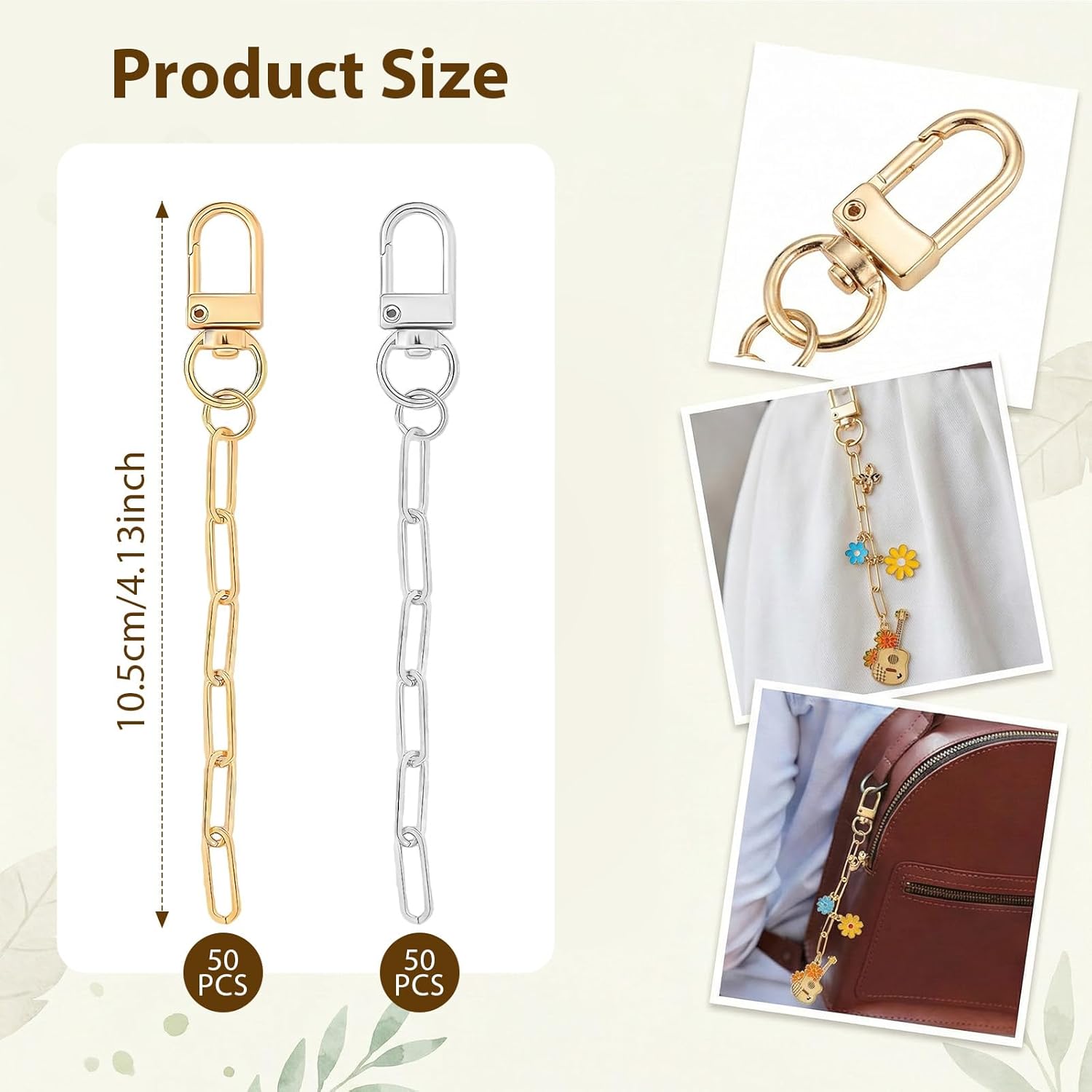 100 Set Gold Keychain Making Kit with Clips, Bag Charm Hooks Accessories & Extender Chains for DIY Craft Jewelry Supplies （Gold & Sliver）