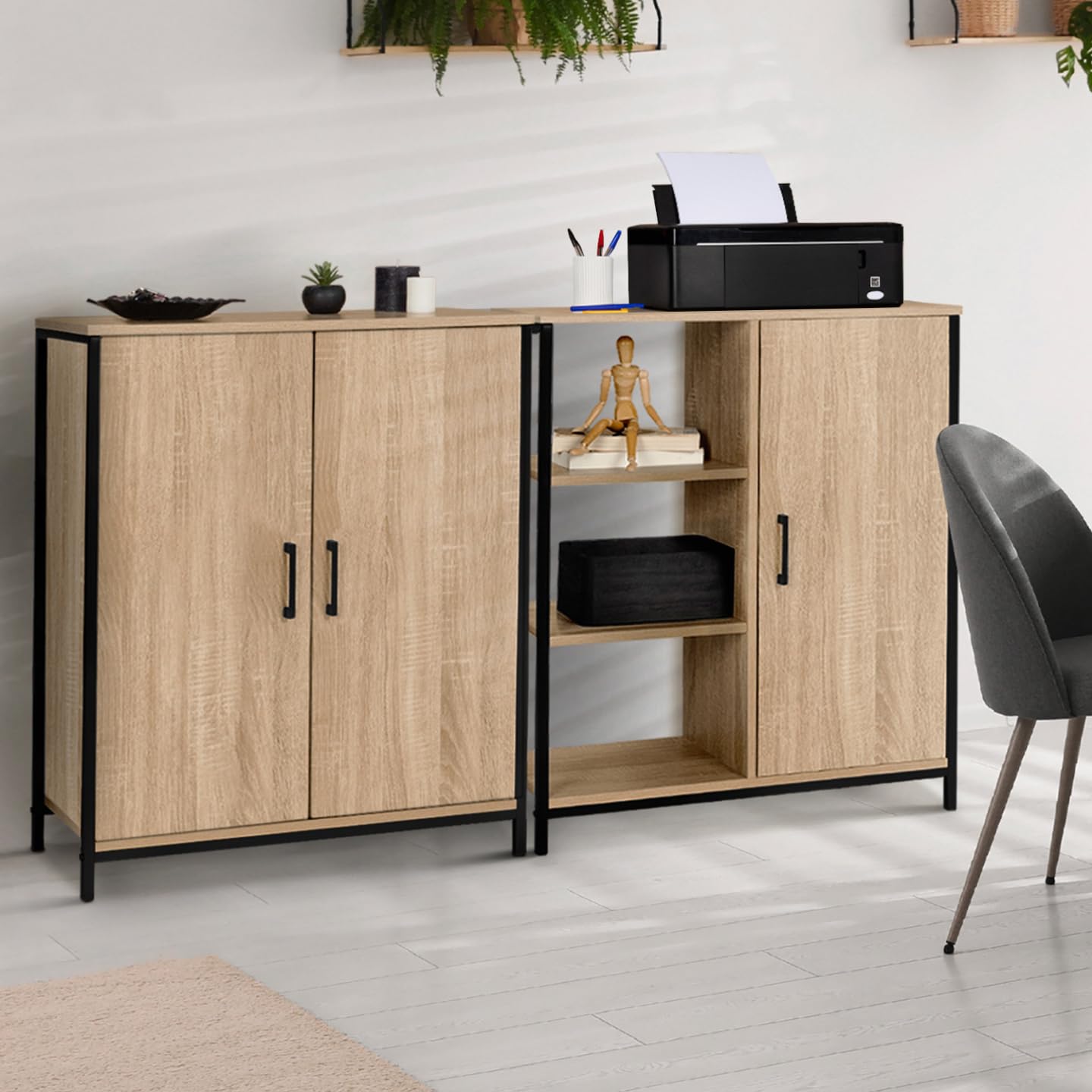 IDMarket - Armoire Basse Detroit 2 Portes Design Industriel