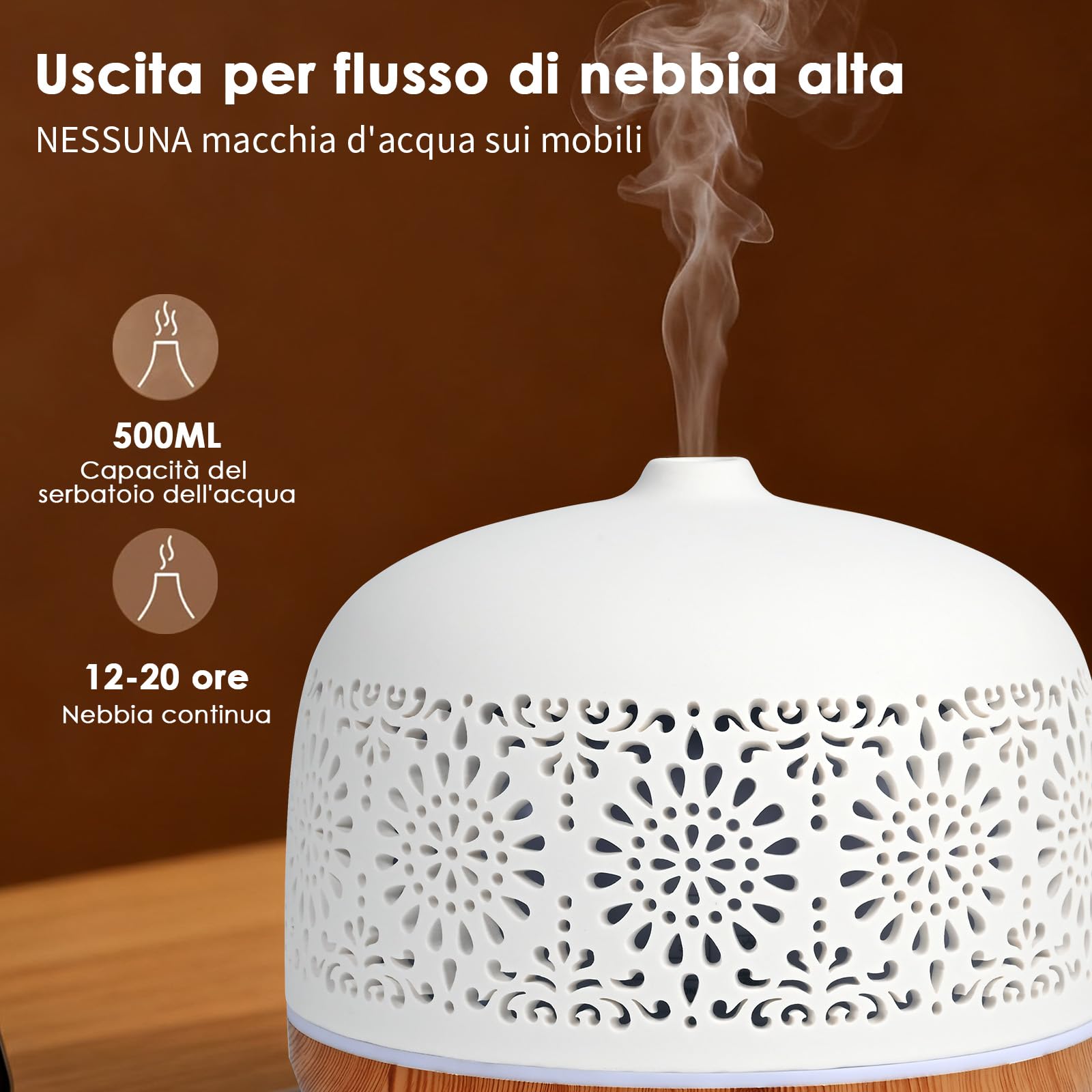 Diffusore di Oli Essenziali 500ml Ultrasuoni Diffusore di Aroma, Aromaterapia diffusore per Ambienti Vaporizzatore Oli Essenziali