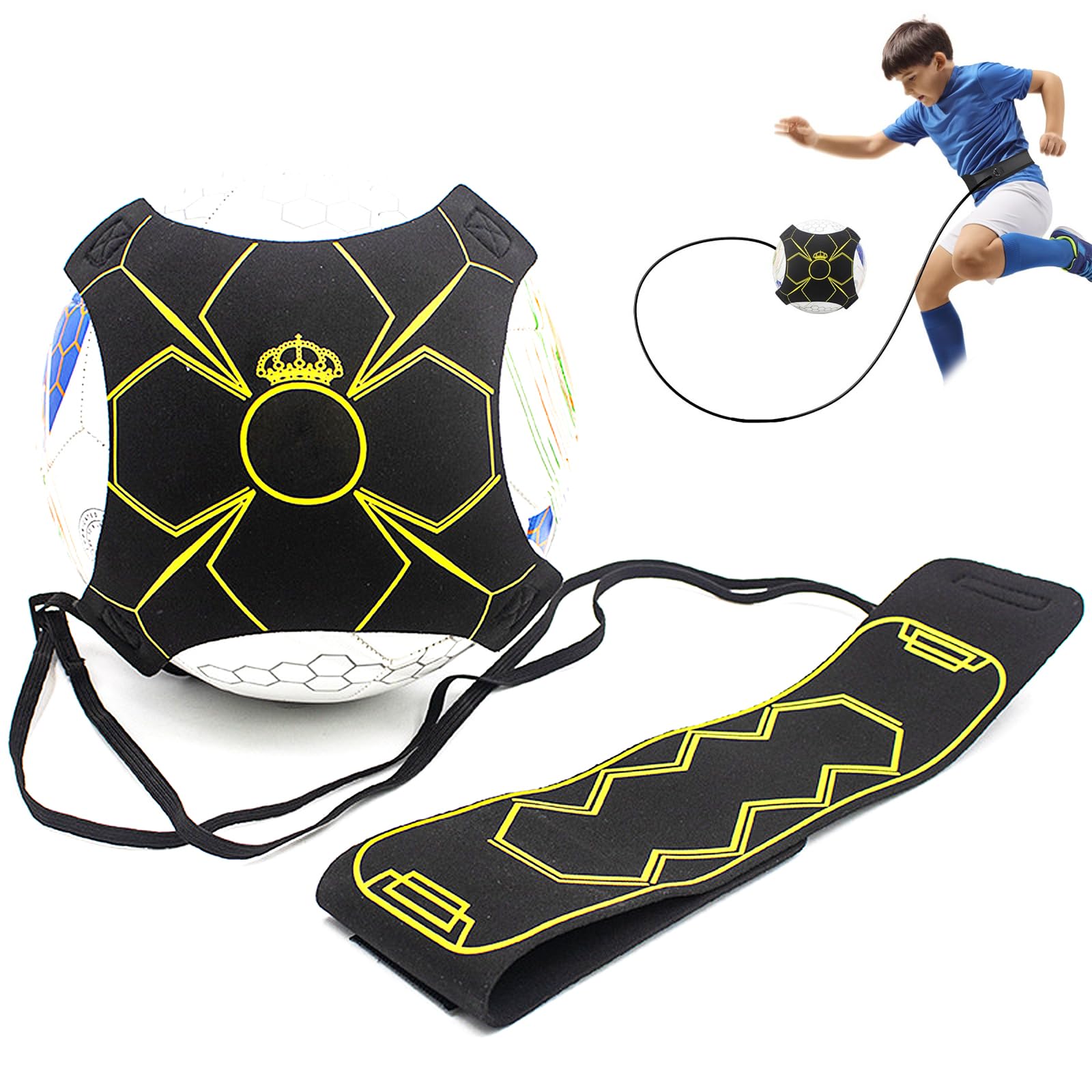 Entrenador de Calcio con Cuerda Elástica, Entrenamiento de Fútbol Kick Trainer, Rebote Automático, Elástico Regulable