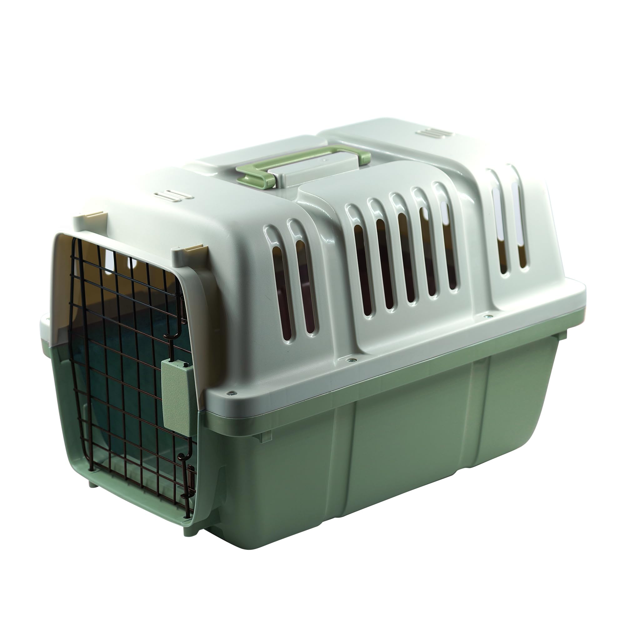 Pet Carrier Travel Carrier Cat Carrier Dog Small Rigid Plastic Box with Folding Handle (Green, 50 x 34.5 x 34 cm)
