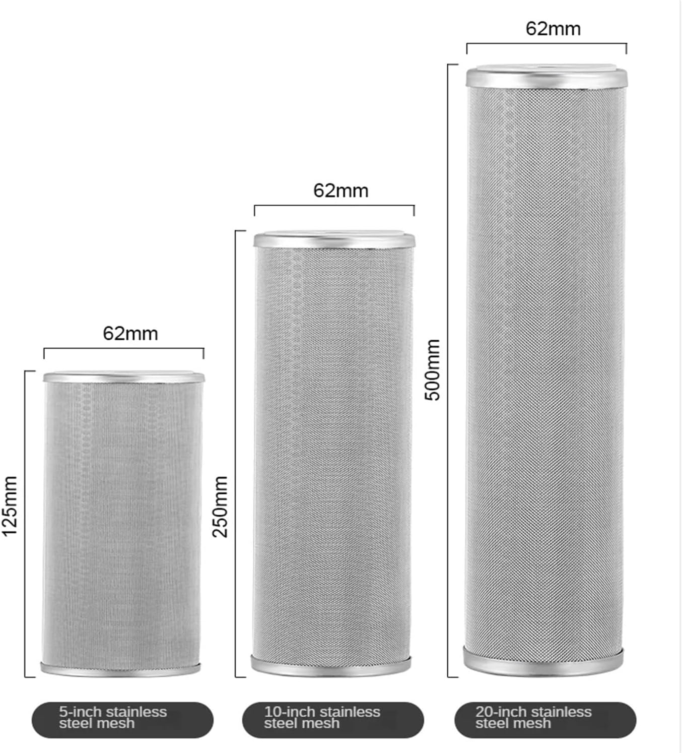 Washable Water Filter Element Parts Replacement High Temperature Resistance Water Purifier Filter Candle 5/10/20" Stainless Steel(20inch-5microns)