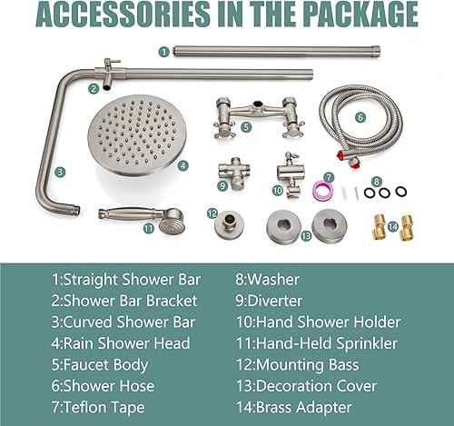 Miniatura 9 de Sistema de ducha de tubo expuesto de doble función, cabezal de ducha redondo de 8 pulgadas, juego combinado de accesorios de latón con dos asas,